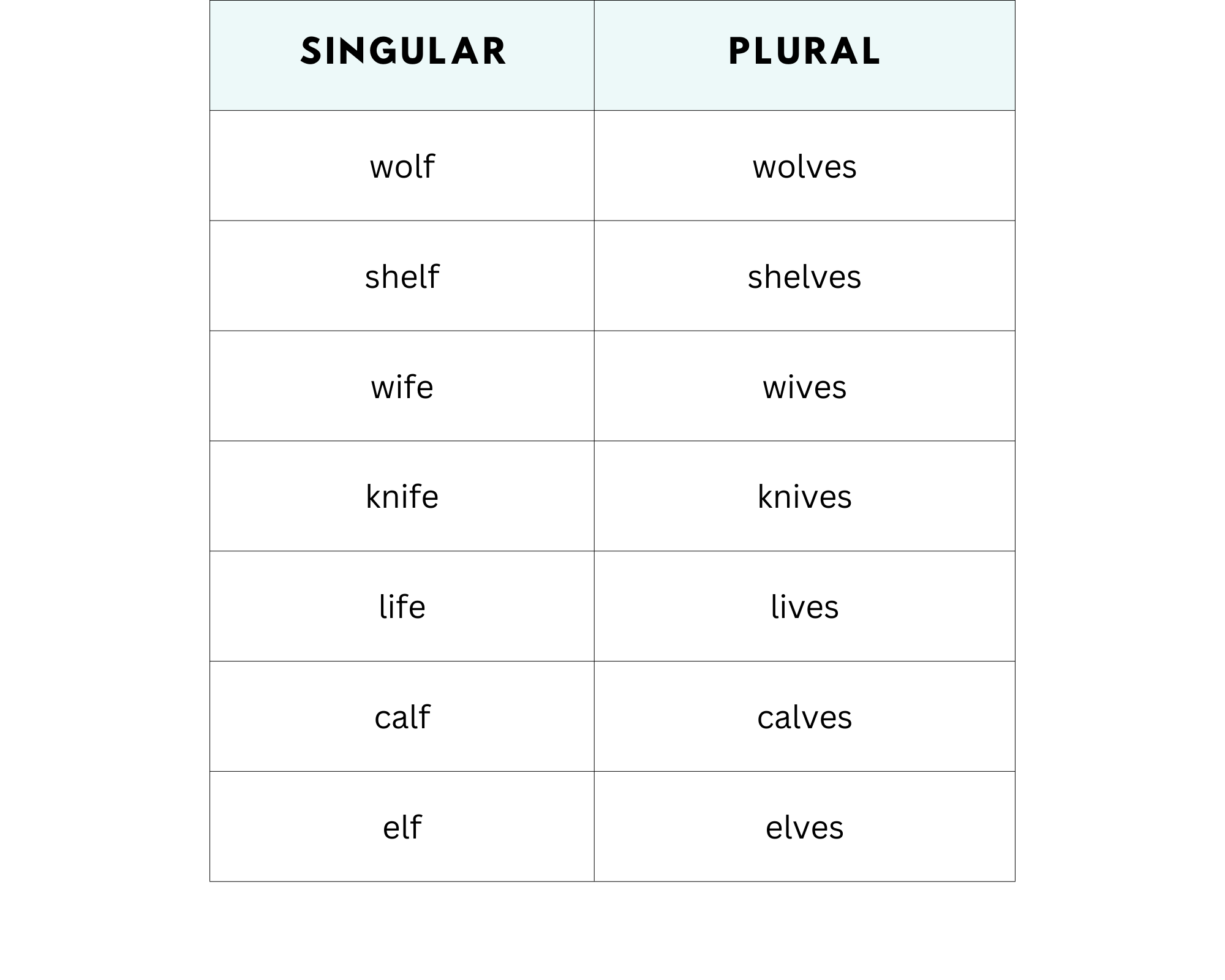 Nouns that end in f/fe and ves.