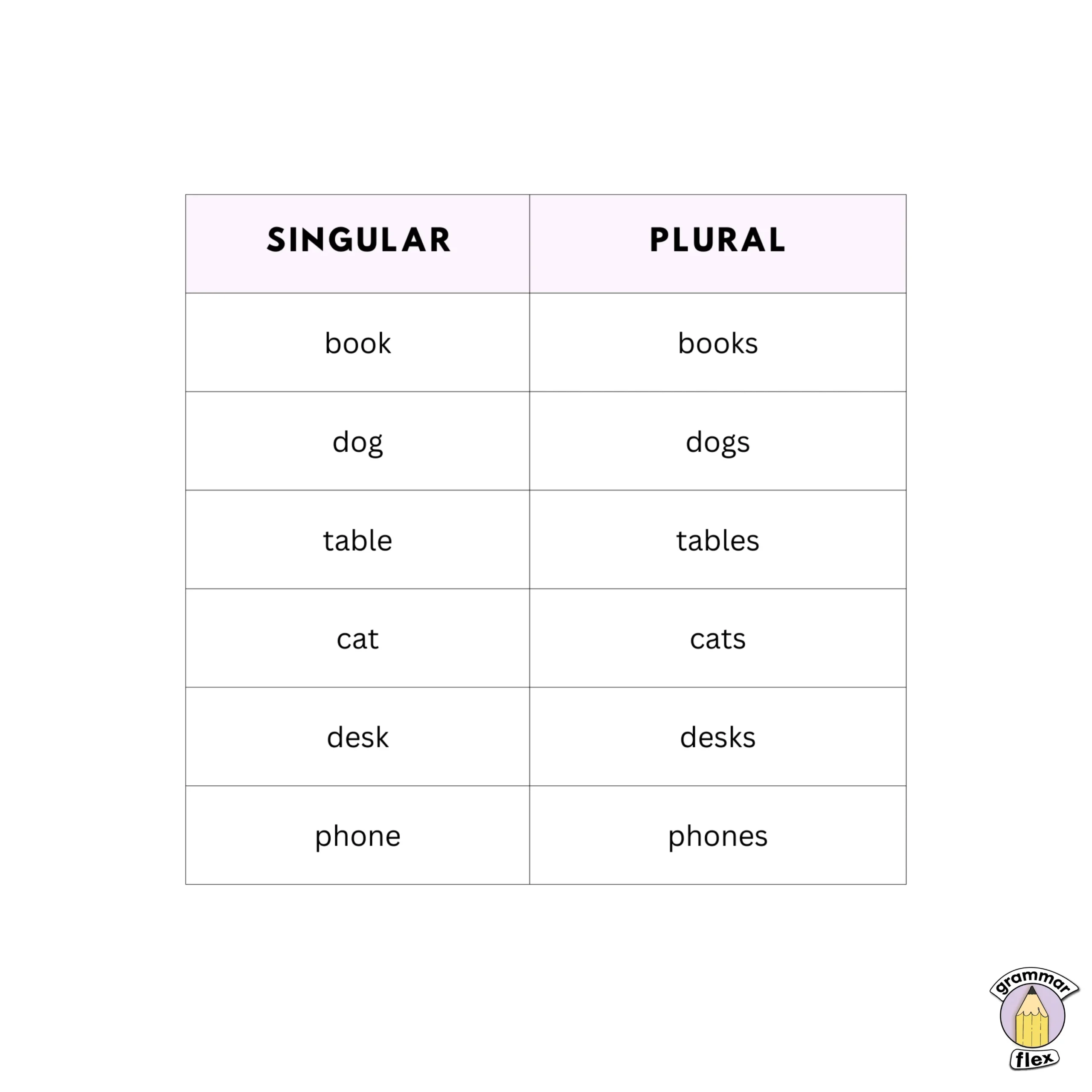 Regular plural nouns end in s/es.