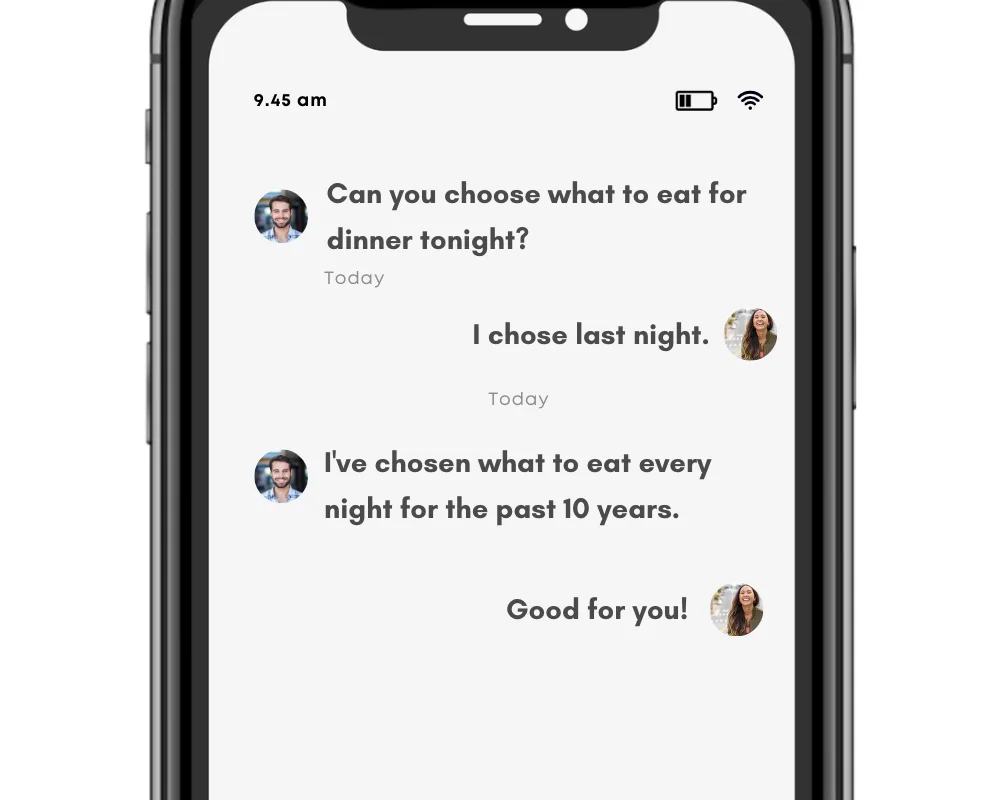 The verb to choose in text conversation. Made by Gflex on Canva.