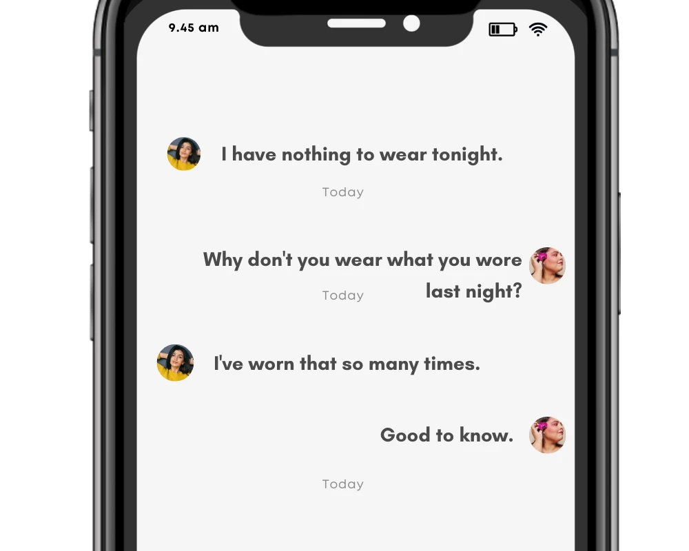The verb to wear in text conversation. By Gflex on Canva.