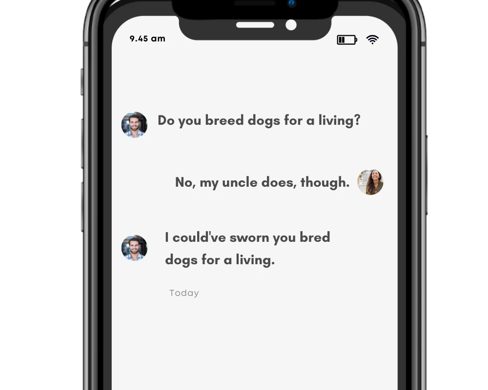 The verb breed and its past tense bred in a text conversation.