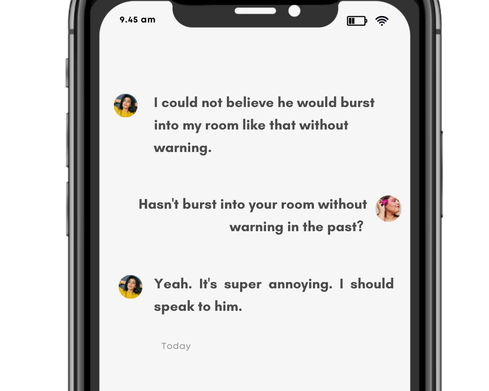 Forms of the irregular verb, burst, in text conversation.