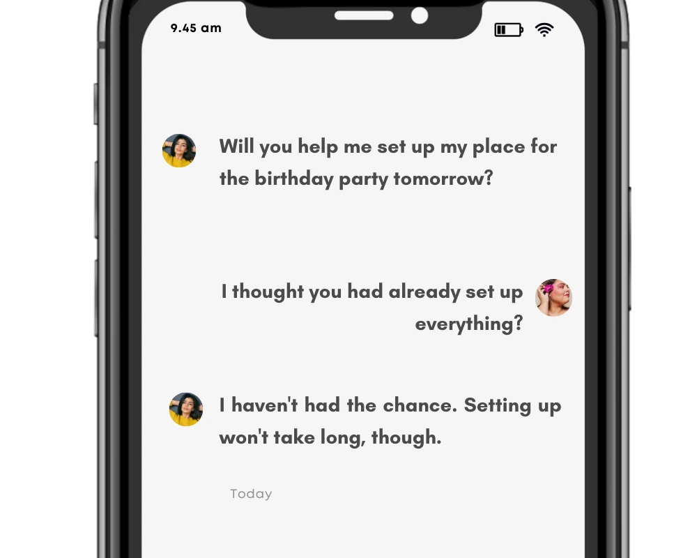 The verb 'set' in text message conversation.