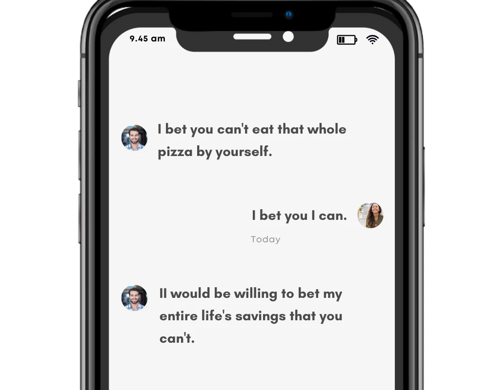 The irregular verb, bet, in text conversation.