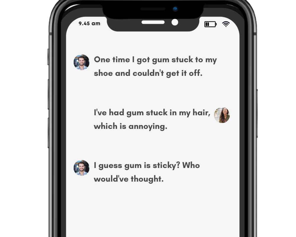 Stick/stuck used in text conversation. By Gflex on Canva.