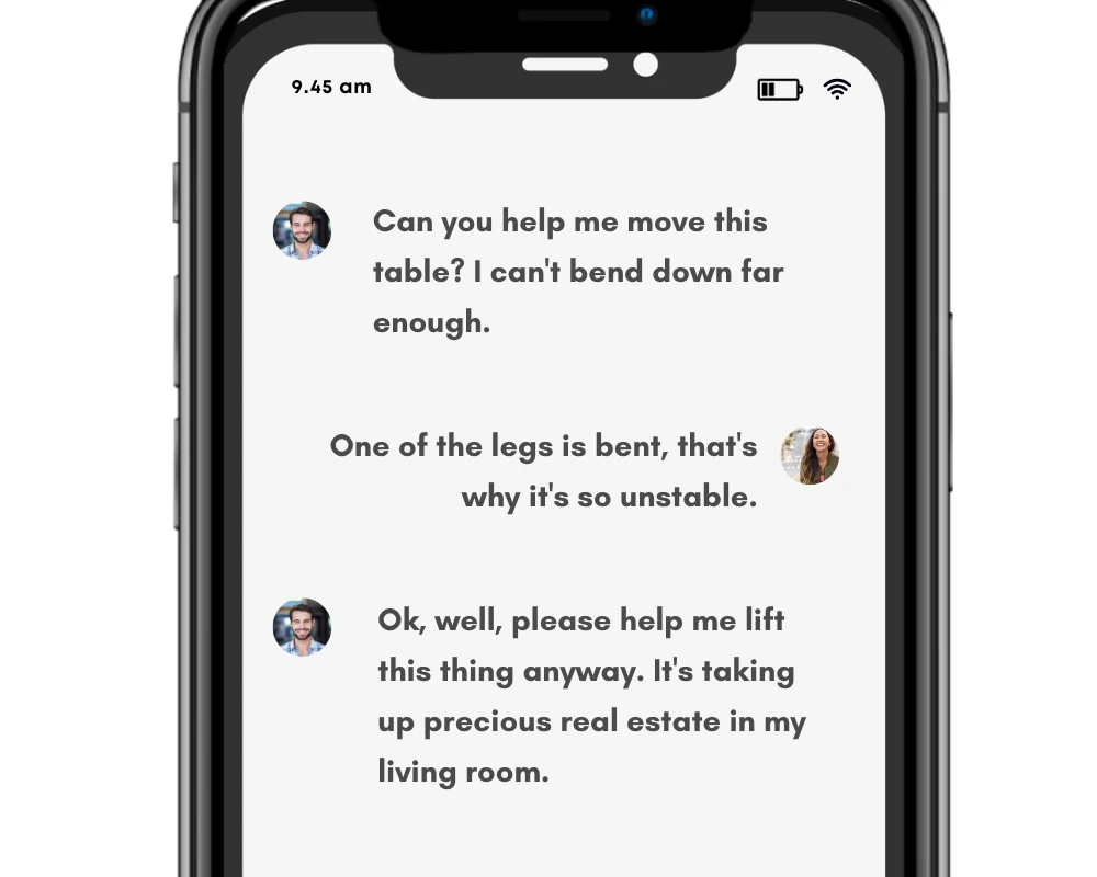 Bend/bent in a text message conversation.