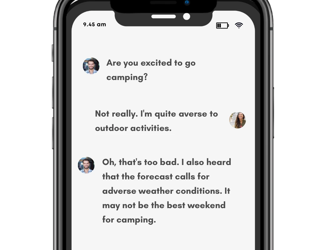 Averse/adverse used in text conversation.