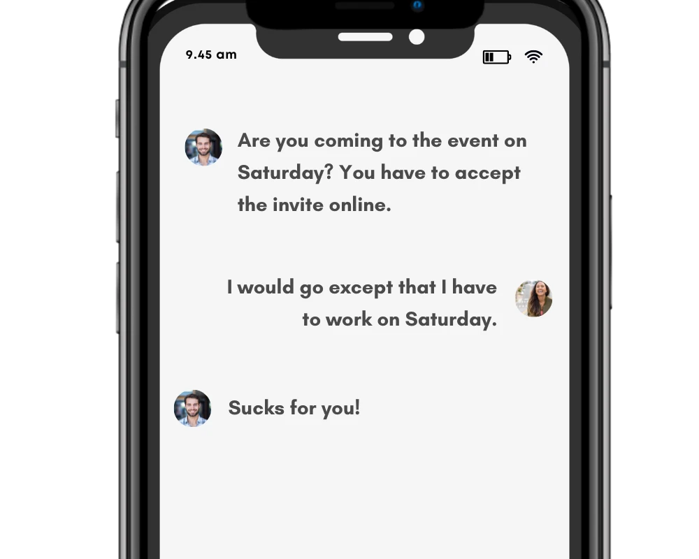 Accept/except used in text conversation.