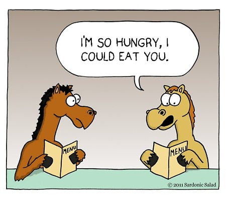Example of hyperbole; i.e., an overstatement.